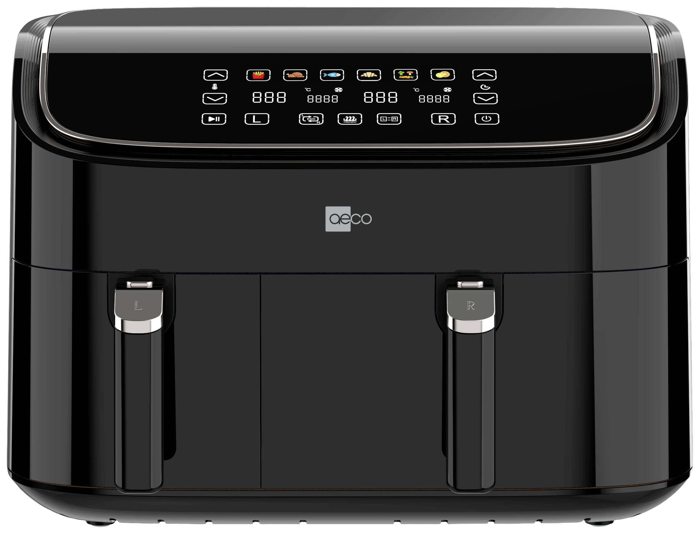 Aeco DUO Heißluft-Fritteuse 9l 2850W Timerfunktion, Antihaftbeschichtung Schwarz