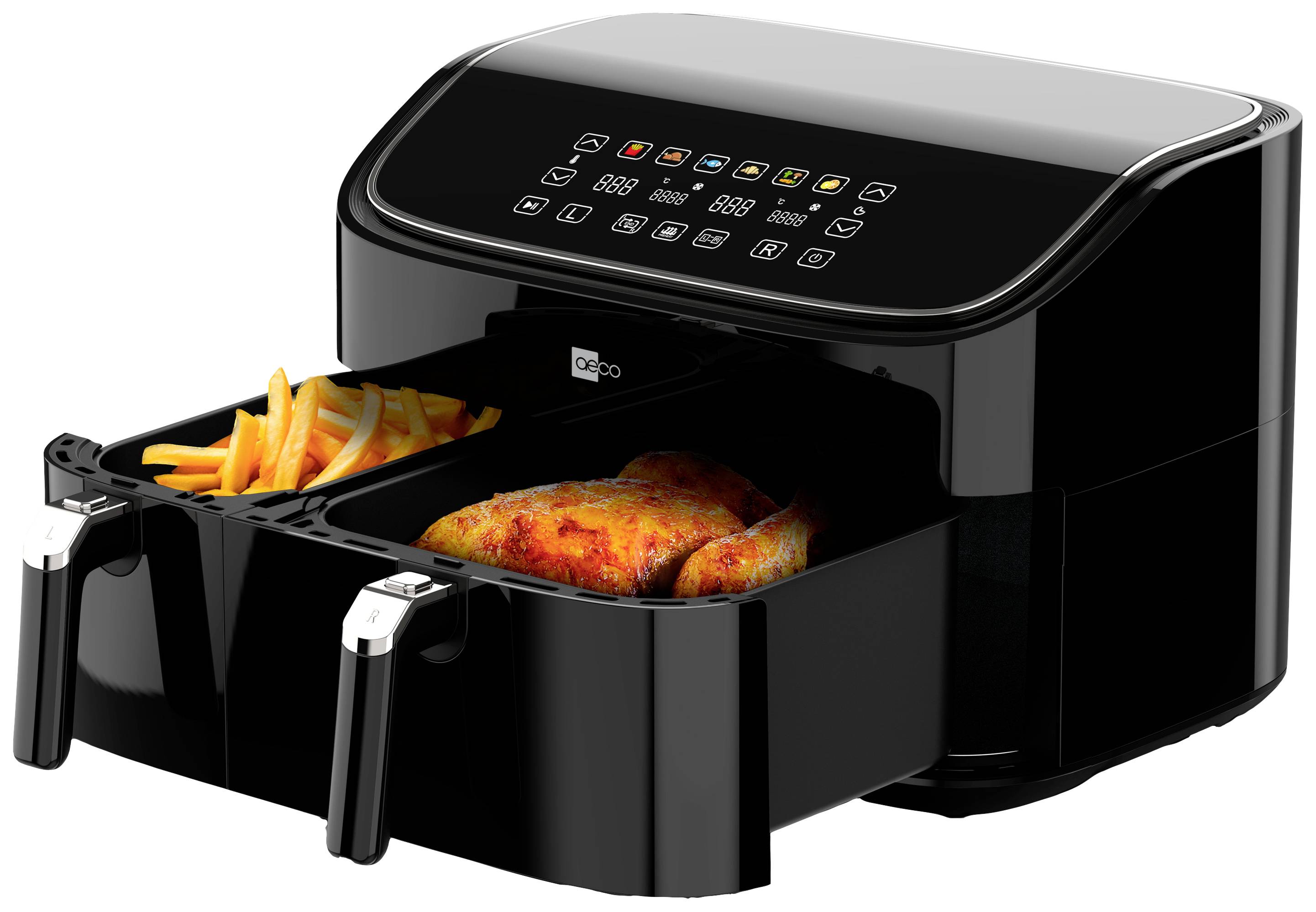 Aeco DUO Heißluft-Fritteuse 9l 2850W Timerfunktion, Antihaftbeschichtung Schwarz
