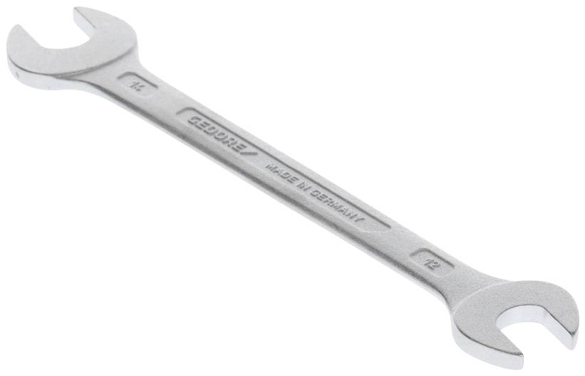 Ein silberner Gabelschlüssel mit den Größenangaben '10' und '12', hergestellt in Deutschland. Hauptwerkzeug zum Festziehen von Schrauben.