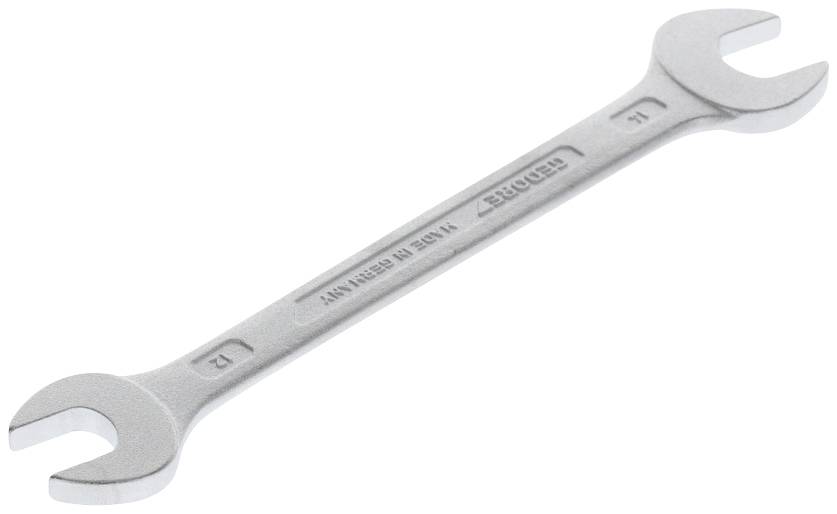 Ein silberner Doppelmaulschlüssel mit den Größen 12 und 13, horizontal liegend, Markenname 'GEDORE' sichtbar.