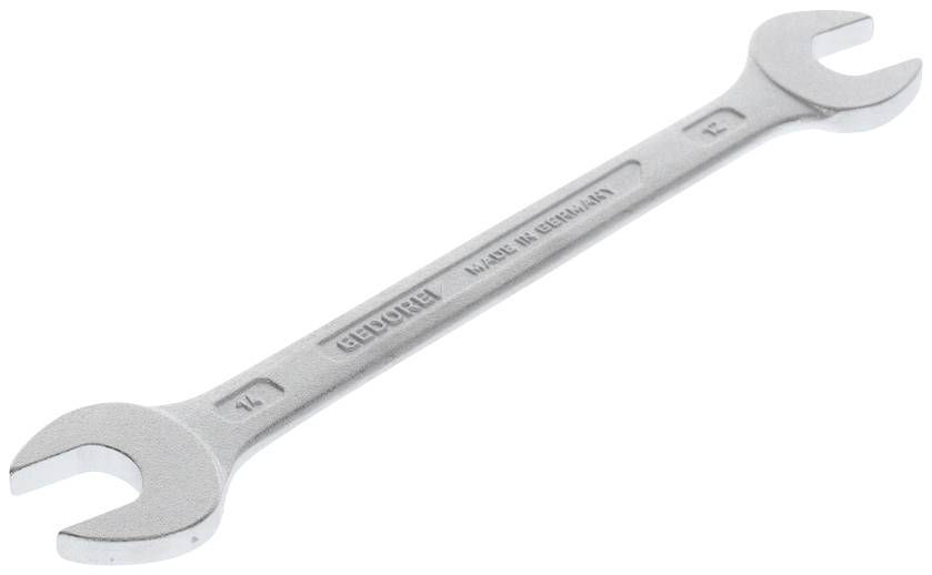 Schraubenschlüssel mit zwei Maulöffnungen an den Enden, aus Metall, 'Chrome Vanadium' und 'Made in Germany' geprägt.