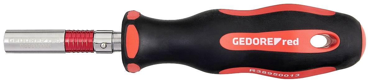 Schraubendreher mit rotem und schwarzem Griff, Marke 'GEDORE red', mit einer auswechselbaren Metallschraube.