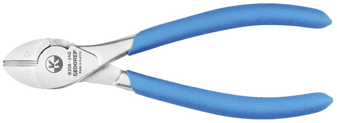 Ein Seitenschneider mit blauen Griffen liegt auf einer weißen Fläche. Das Werkzeug eignet sich zum Schneiden von Drähten und Kabeln.