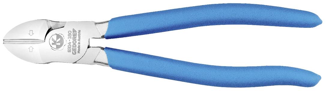 Ein Seitenschneider mit blauen Griffen, geeignet zum Schneiden von Drähten und Kabeln. Neutraler Hintergrund.