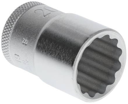 Steckschlüsseleinsatz aus Metall mit 12-kantigem Profil, 20 mm Größe, für manuelles oder maschinelles Arbeiten in der Mechanik.