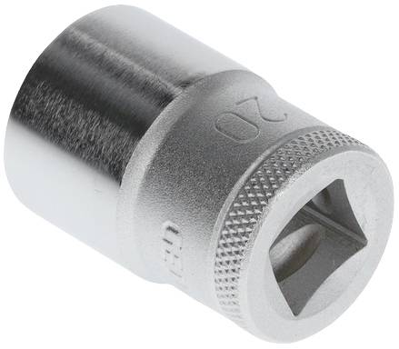 Metallische Stecknuss mit quadratischer Öffnung, geprägt mit der Zahl '20'. Hauptsächlich für mechanische Arbeiten verwendet.