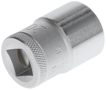 Metallische 20-mm-Stecknuss mit geriffeltem Rand und sechskantiger Aufnahme, geeignet für Schraubenschlüssel oder Ratschen.