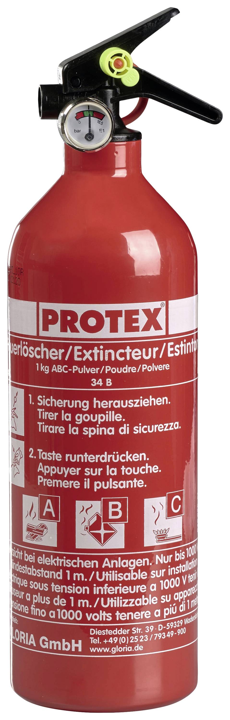 Protex PS1-X Pulverfeuerlöscher mit Manometer, fluorfrei 1kg Brandklasse: A, B, C Inhalt 1St.