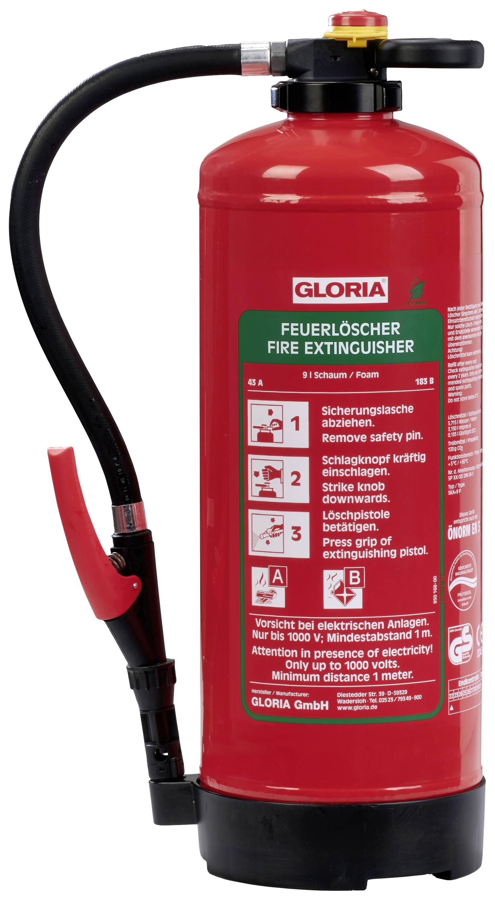 Gloria SKA+9PRO Schaumfeuerlöscher fluorfrei 9l Brandklasse: A, B Inhalt 1St.