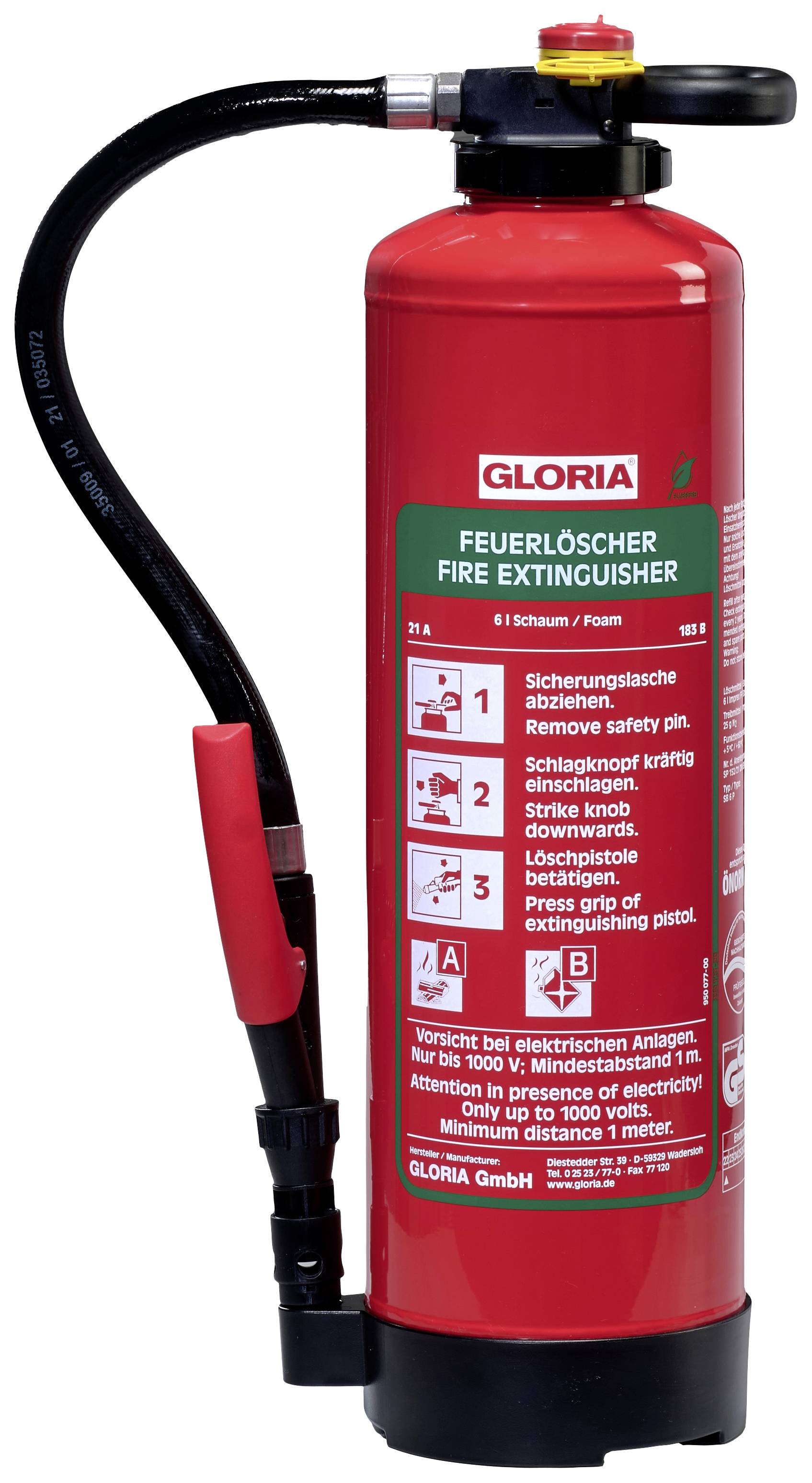 Gloria SB 6 PRO Schaumfeuerlöscher fluorfrei 6l Brandklasse: A, B Inhalt 1St.