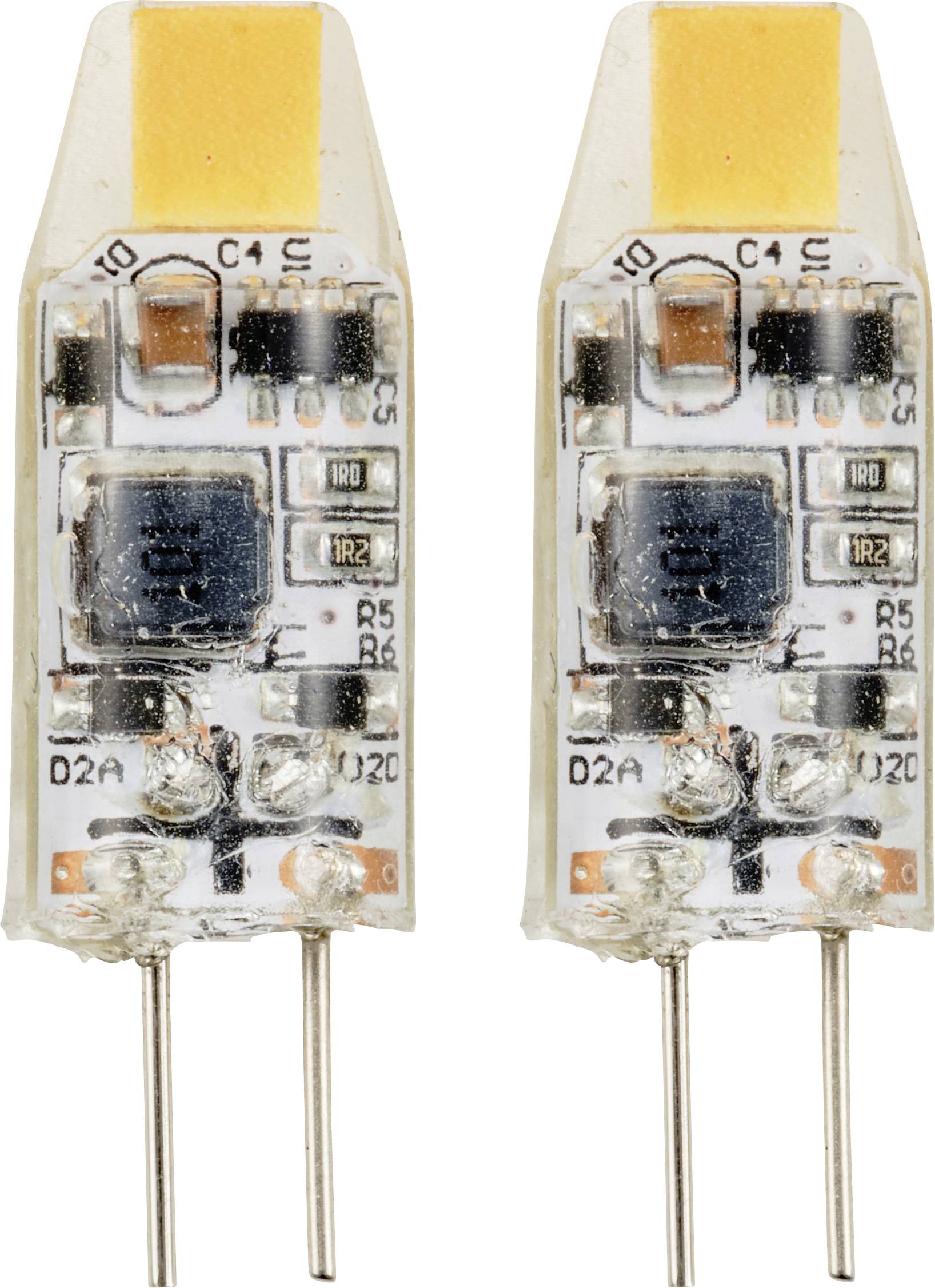 Zwei LED-Leuchtmittel mit Leiterplatten und Kontakten, geeignet für elektronische Anwendungen.
