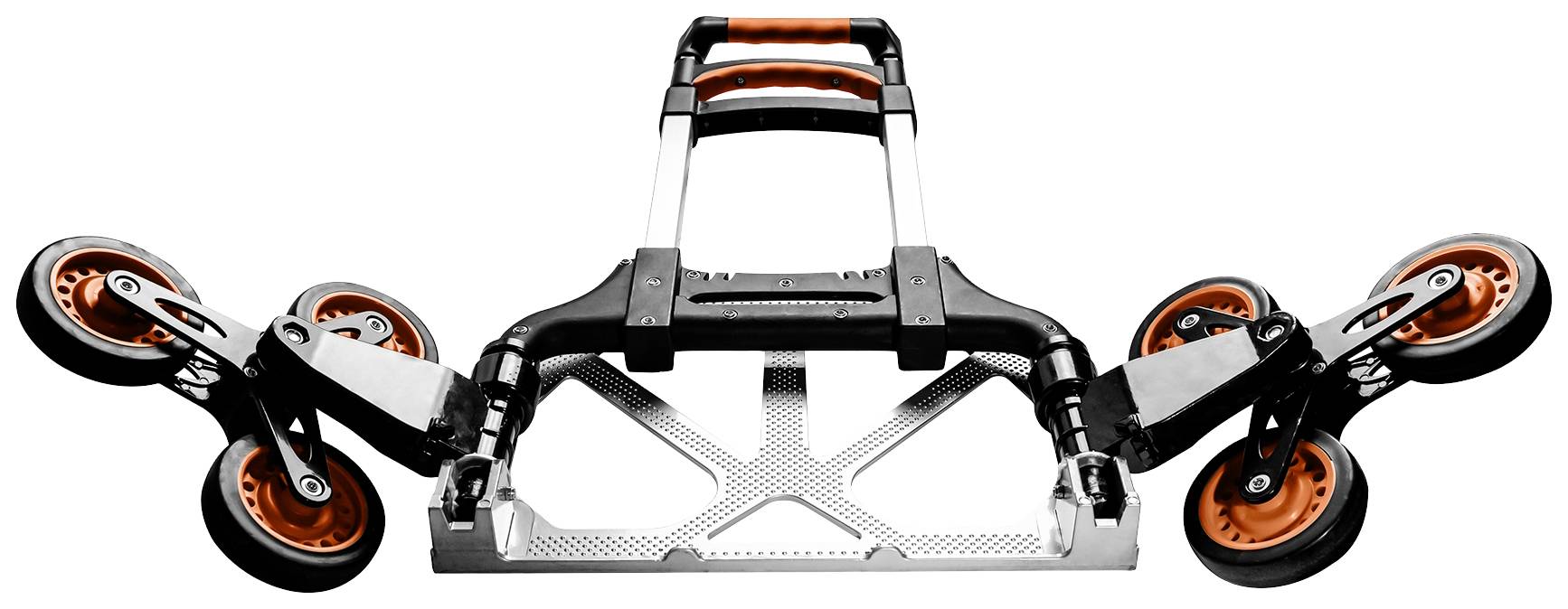 Treppensteiger Sackkarre mit sechs Rädern für einfaches Transportieren von Lasten auf Treppen.