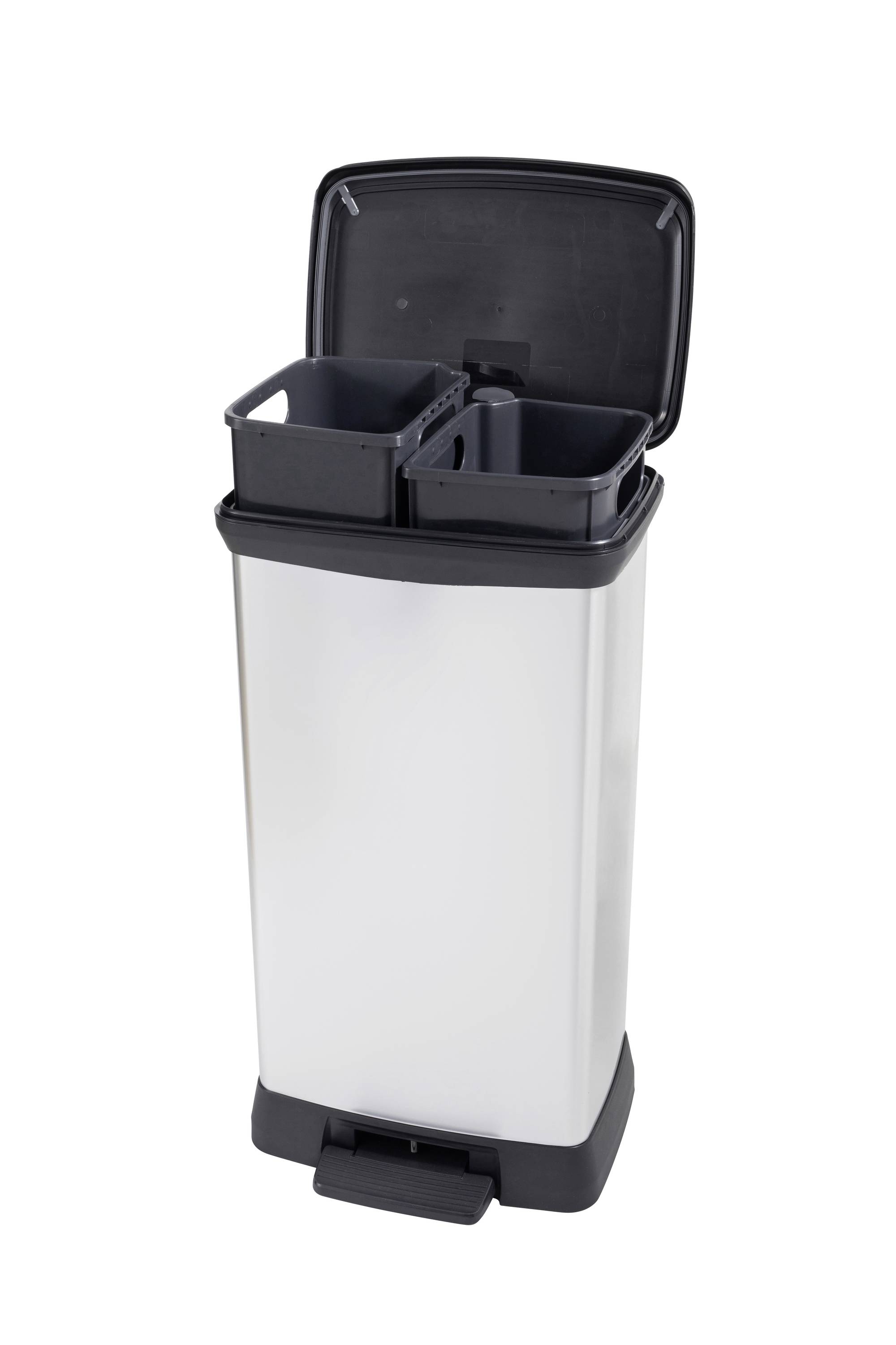 Curver Deco bin metalics 254620 Mülleimer 46 l (B x H x T) 407 x 749 x 307 mm Silber, Schwarz 1 St.