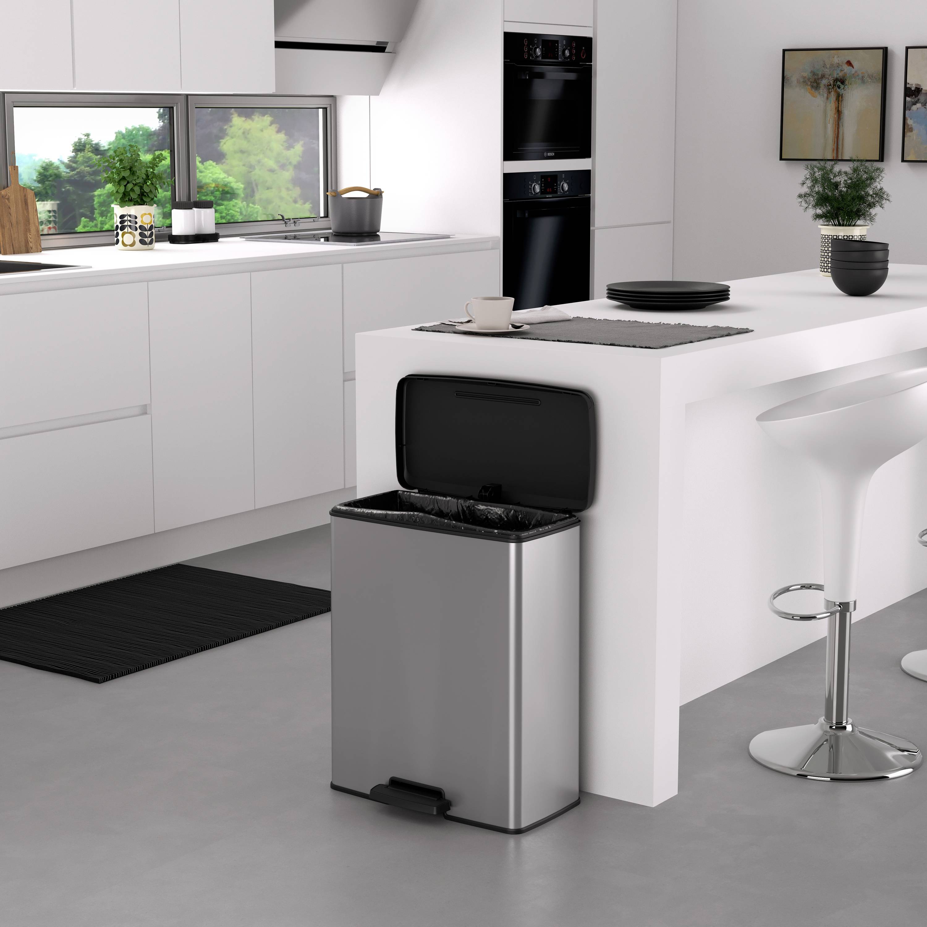 Curver Deco bin slim 254619 Mülleimer 52l (B x H x T) 486 x 615 x 284mm Silber, Schwarz 1St.