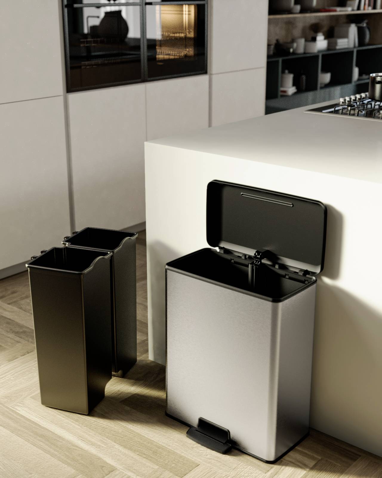 Curver Deco bin slim 254619 Mülleimer 52l (B x H x T) 486 x 615 x 284mm Silber, Schwarz 1St.