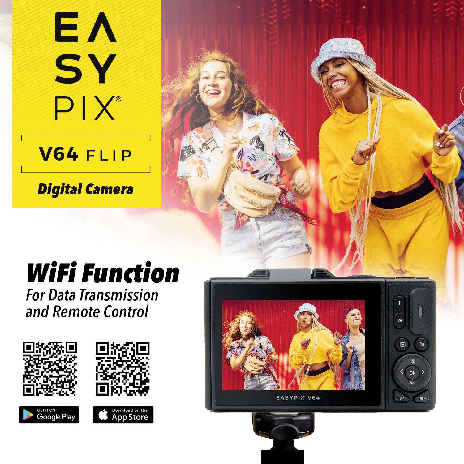 Easypix V64 Flip Digitalkamera 13 Megapixel Schwarz Integrierter Akku, WiFi, 4K-Video, Full HD Video