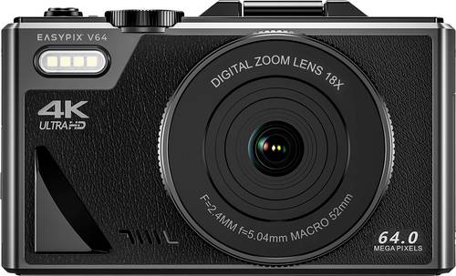 Easypix V64 Flip Digitalkamera 13 Megapixel Schwarz Integrierter Akku, WiFi, 4K-Video, Full HD Vide