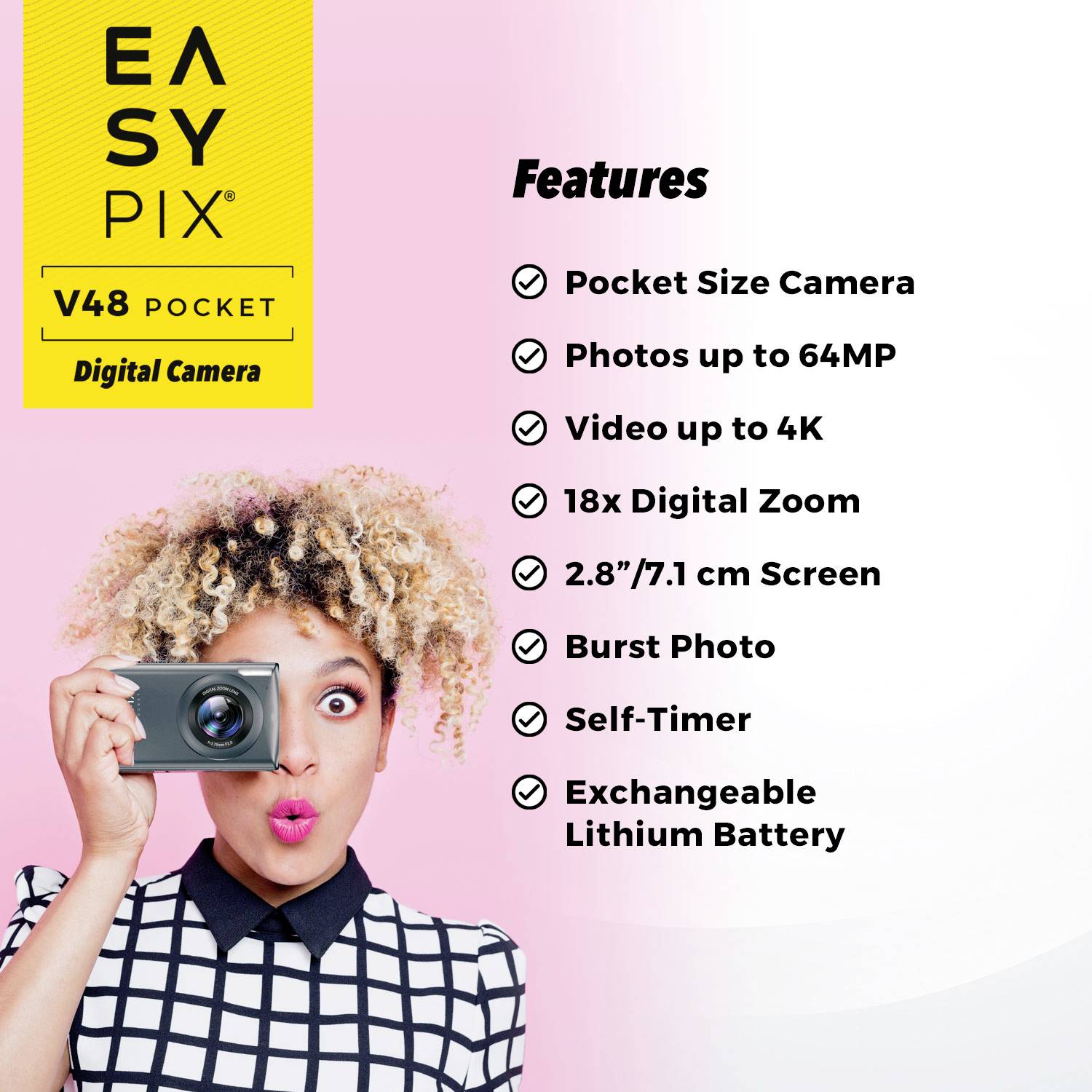 Easypix V48 Pocket Anthrazite Digitalkamera 8 Megapixel Anthrazit Integrierter Akku, 4K-Video, Full HD Video, mit eingebautem