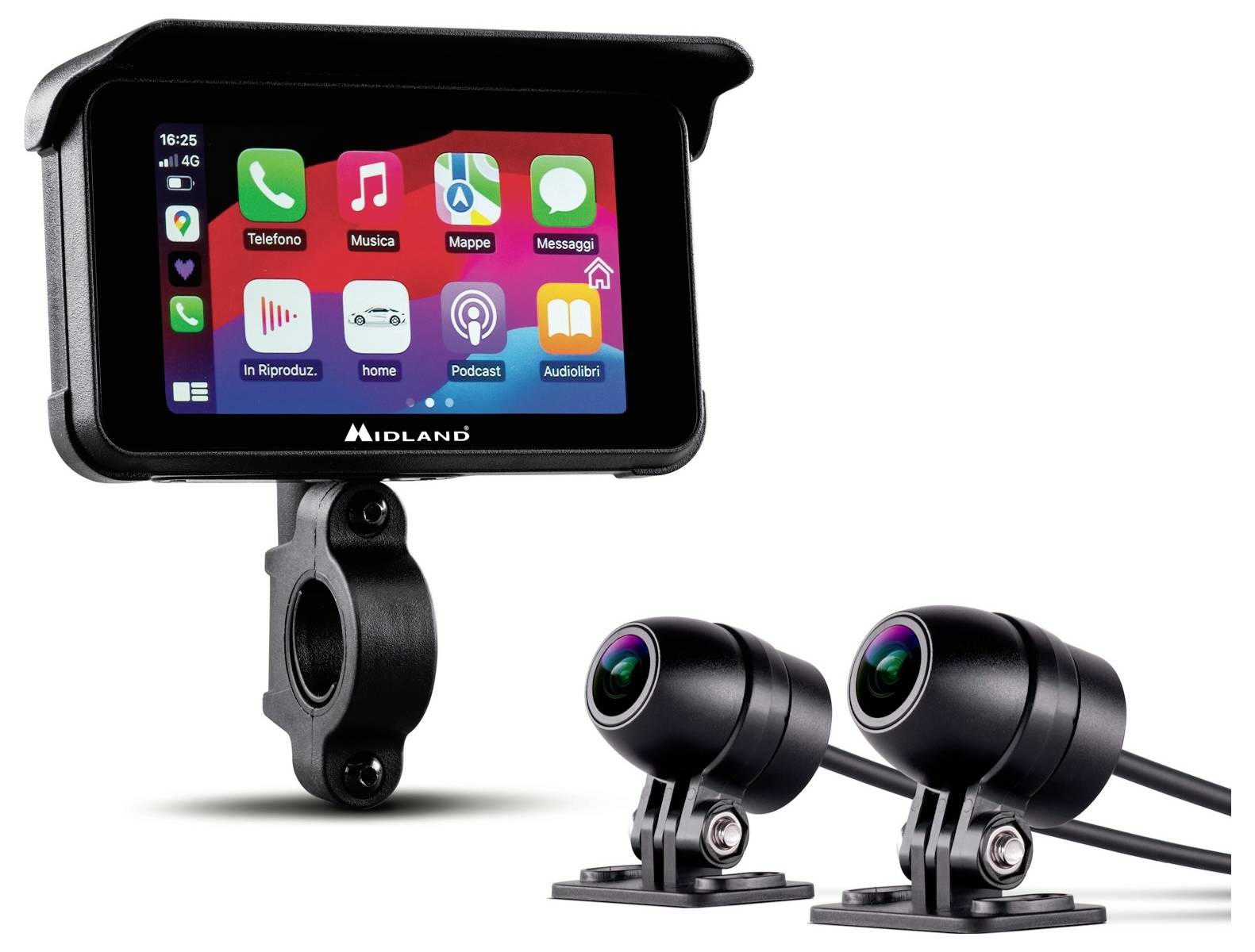 Midland BikePlay Guardian Dashcam mit GPS, GPS-Modul, Reifendruckkontrollsystem, Wasserdichtes Gehäuse Blickwinkel horizontal max.=110 ° 12 V, 24