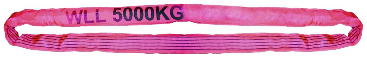 Pinkfarbener Hebeband mit der Aufschrift 'WLL 5000KG', geeignet zum Heben von Lasten bis zu 5000 Kilogramm.