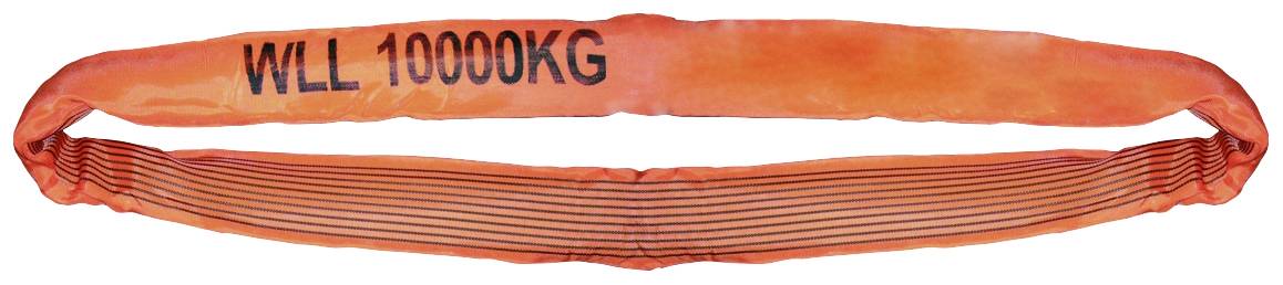 Orange Hebeband mit Aufschrift 'WLL 10000KG', für schwere Lasten geeignet.