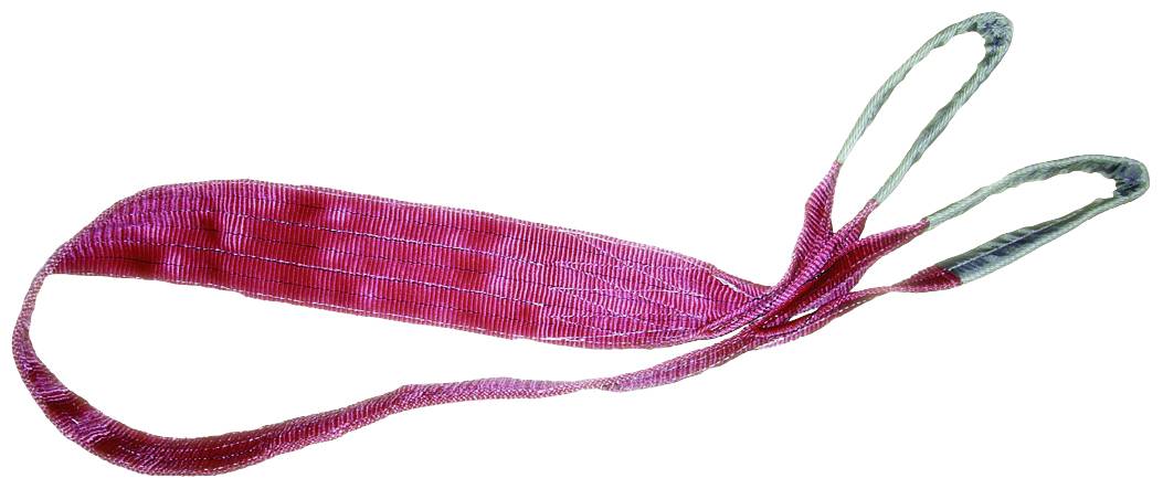 Ein rotes Hebeband mit zwei verstärkten Schlaufenenden auf einem weißen Hintergrund.