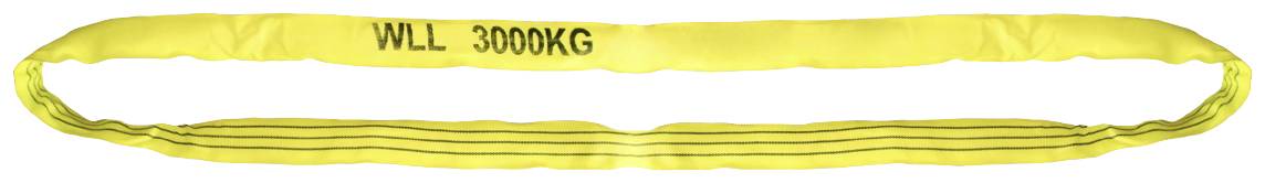 Gelbe Hebeschlinge mit Aufschrift 'WLL 3000KG', geeignet für Lasten bis zu 3000 Kilogramm.