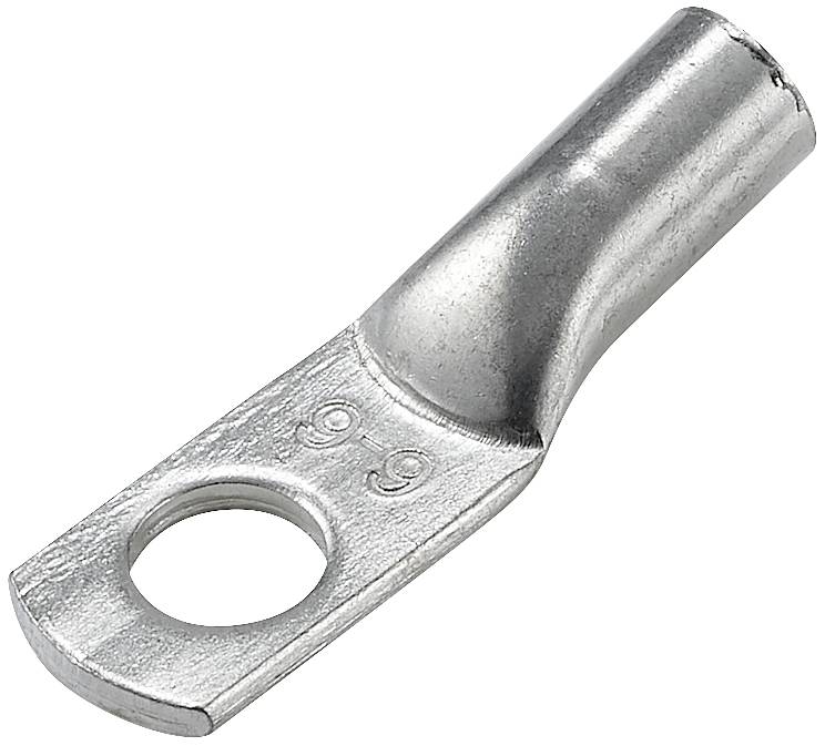 Metallischer Kabelschuh mit einem Loch zur Befestigung und einem Schaft zum Einführen von elektrischen Leitern.