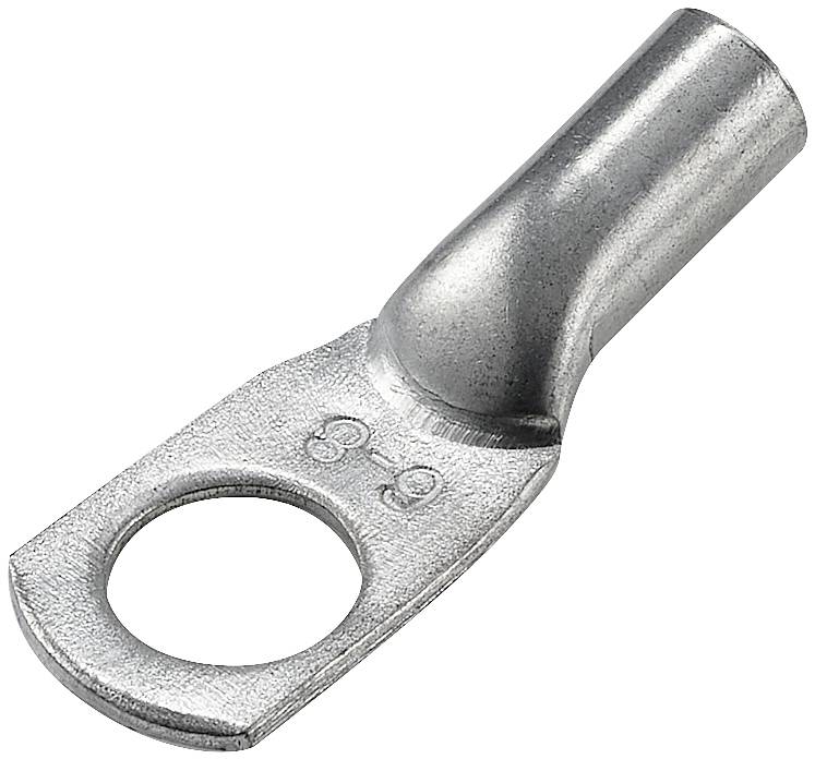 Metallkabelschuh mit rundem Loch und geformtem Ende zur Befestigung von Kabeln an Anschlüssen.