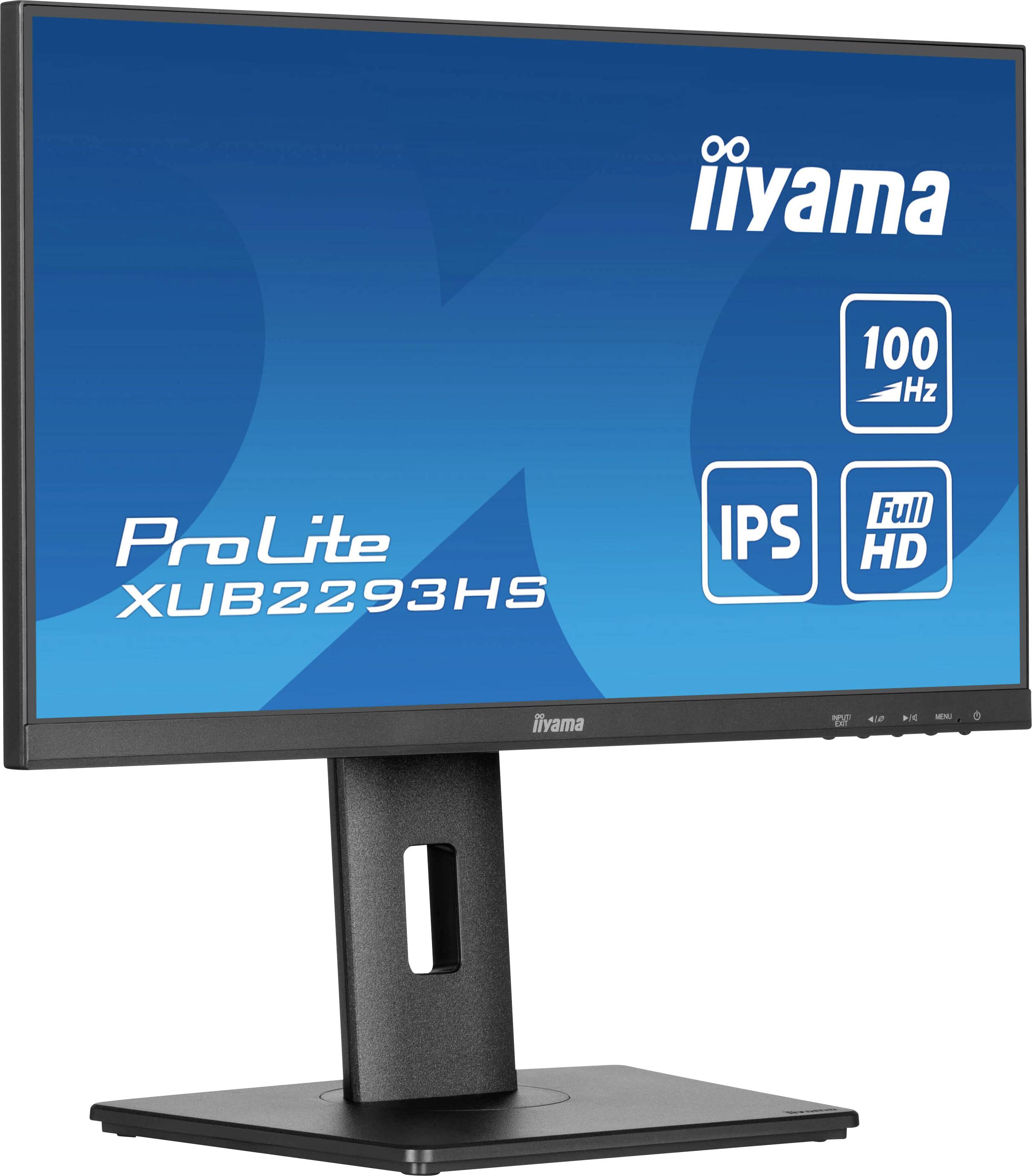 Monitor der Marke iiyama mit der Modellnummer ProLite XUB2293HS, 100 Hz Bildwiederholrate, IPS-Panel und Full HD-Auflösung.