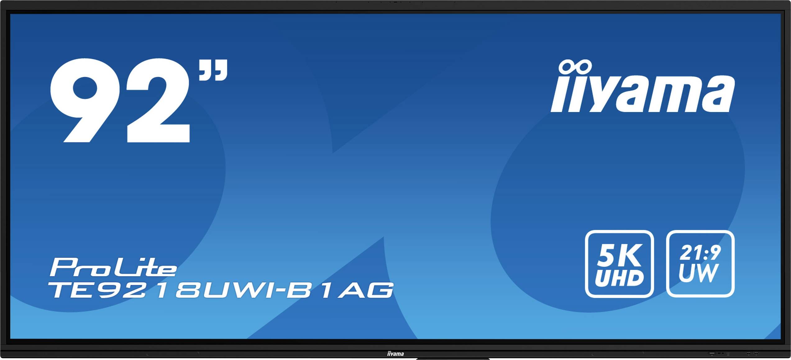 Der Bildschirm zeigt 'iiyama ProLite TE9218UWI-B1AG', ein 92-Zoll-Display mit 5K UHD und 21:9 UW Auflösung.