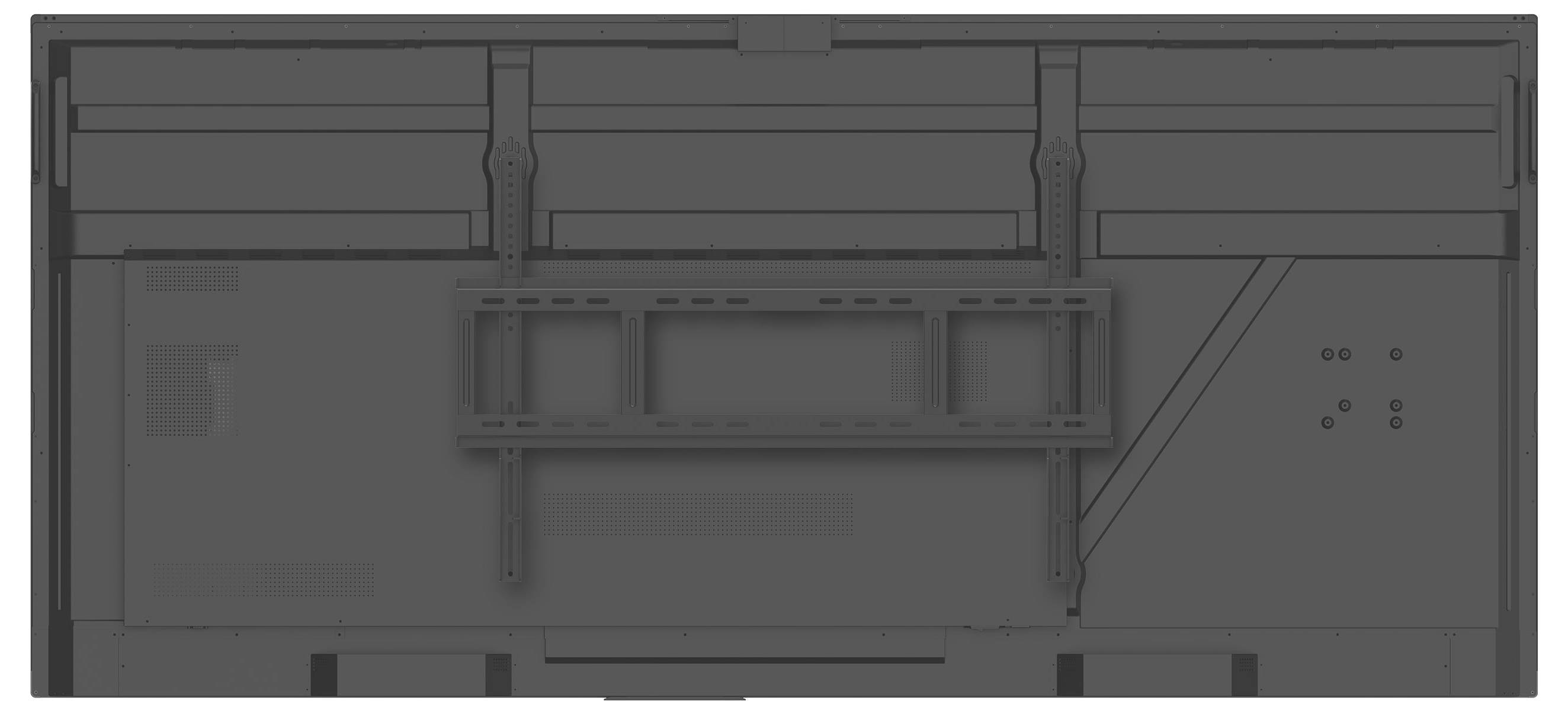 Ein rechteckiger Kasten mit horizontalen und vertikalen Verstrebungen, möglicherweise ein technisches Bauteil zur Befestigung von Geräten.