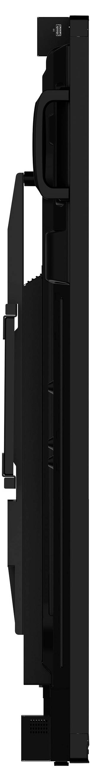 Seitenansicht eines schwarzen, tragbaren elektronischen Geräts mit Griff und Riemen, vermutlich ein Koffer oder ein technisches Gerät.