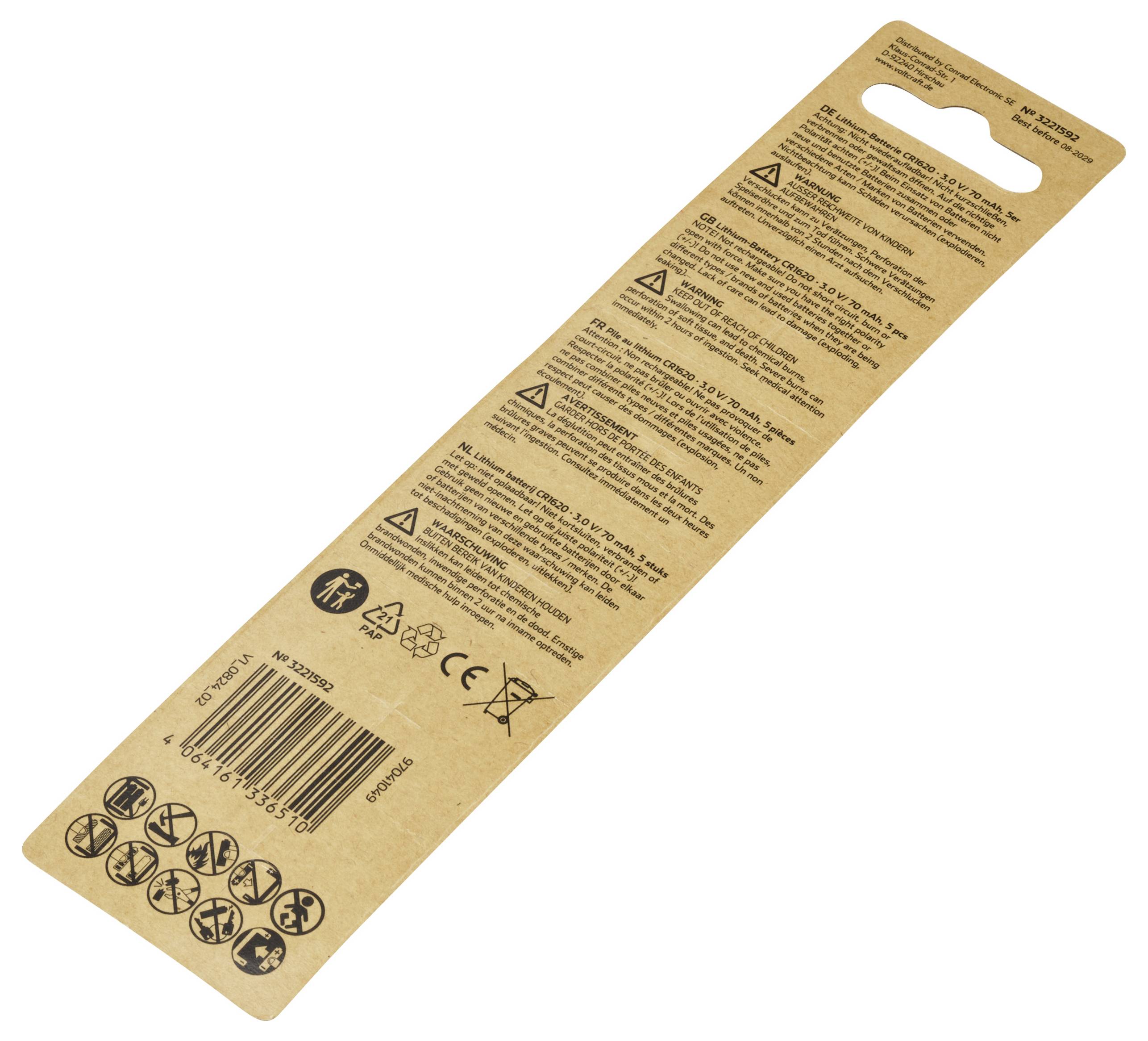 VOLTCRAFT Knopfzelle CR 1620 3V 5 St. 70 mAh Lithium VC-16107960