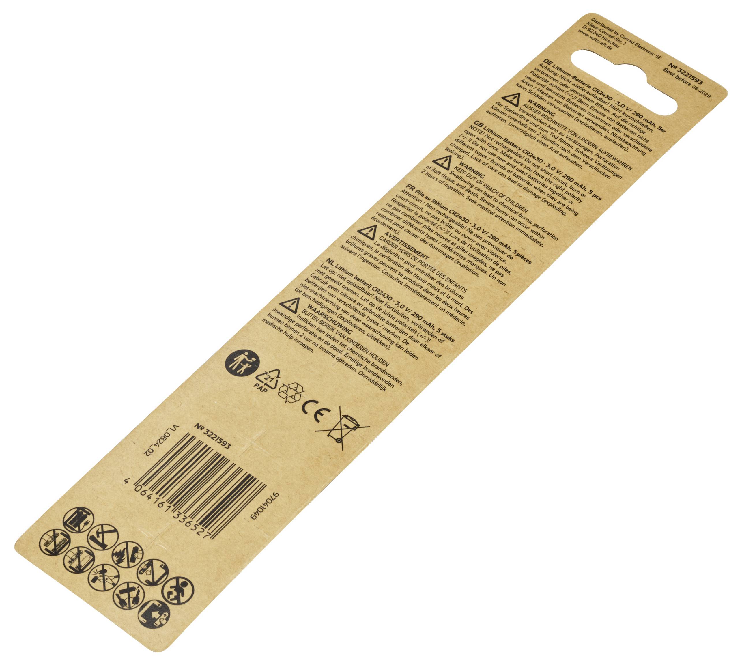 VOLTCRAFT Knopfzelle CR 2430 3 V 5 St. 290 mAh Lithium VC-16107965