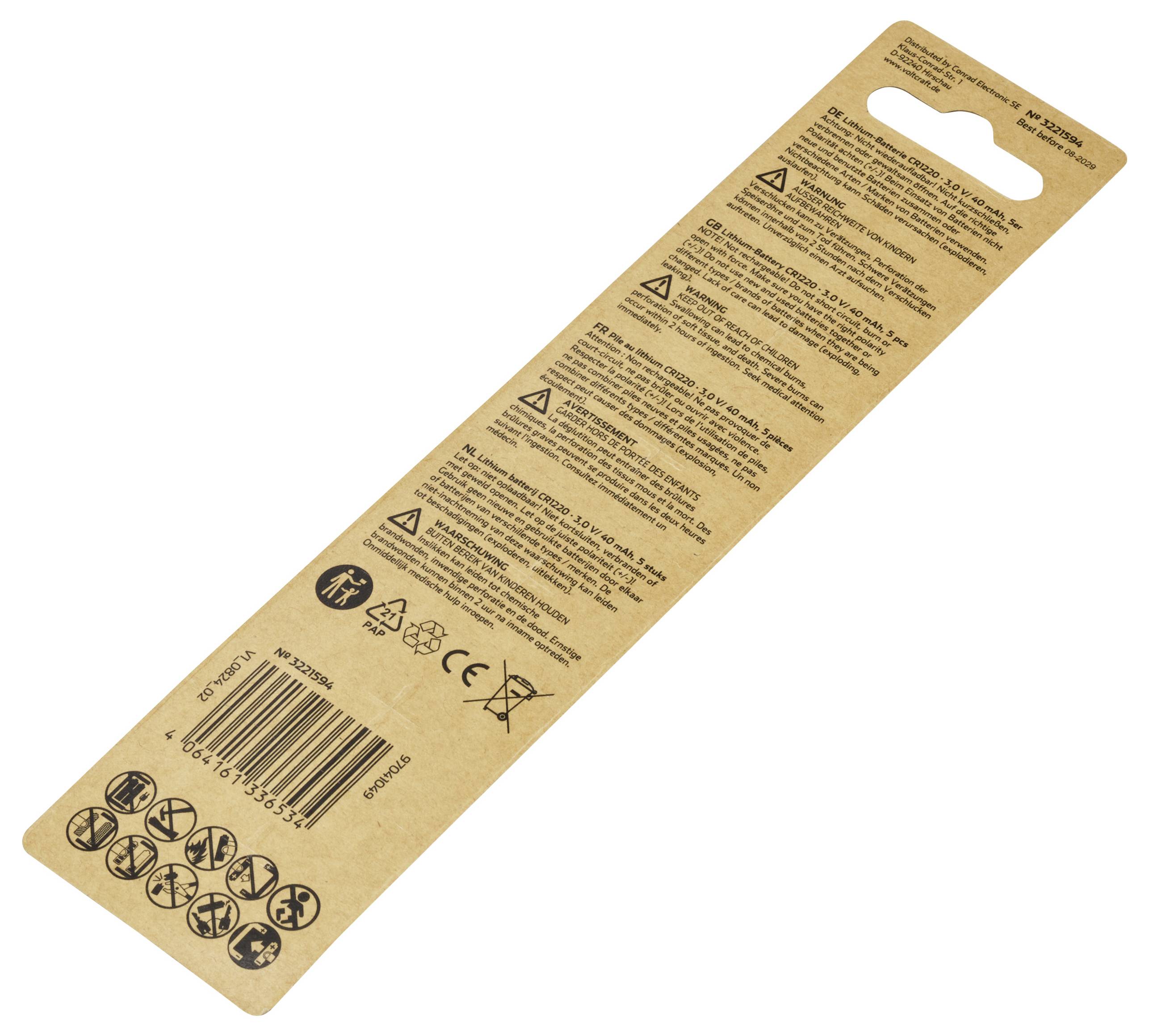 VOLTCRAFT Knopfzelle CR 1220 3V 5 St. 40 mAh Lithium VC-16107970