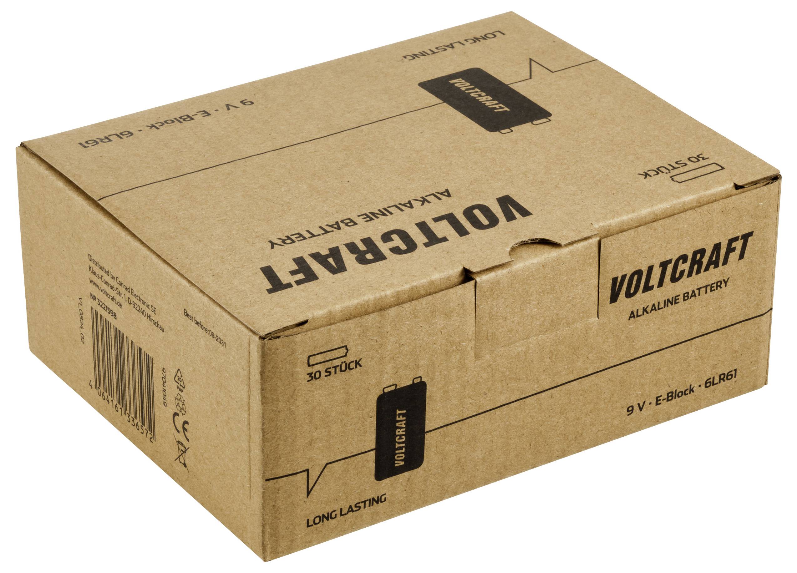 VOLTCRAFT VC-16107990 9V Block-Batterie Alkali-Mangan 550 mAh 9V 30St.