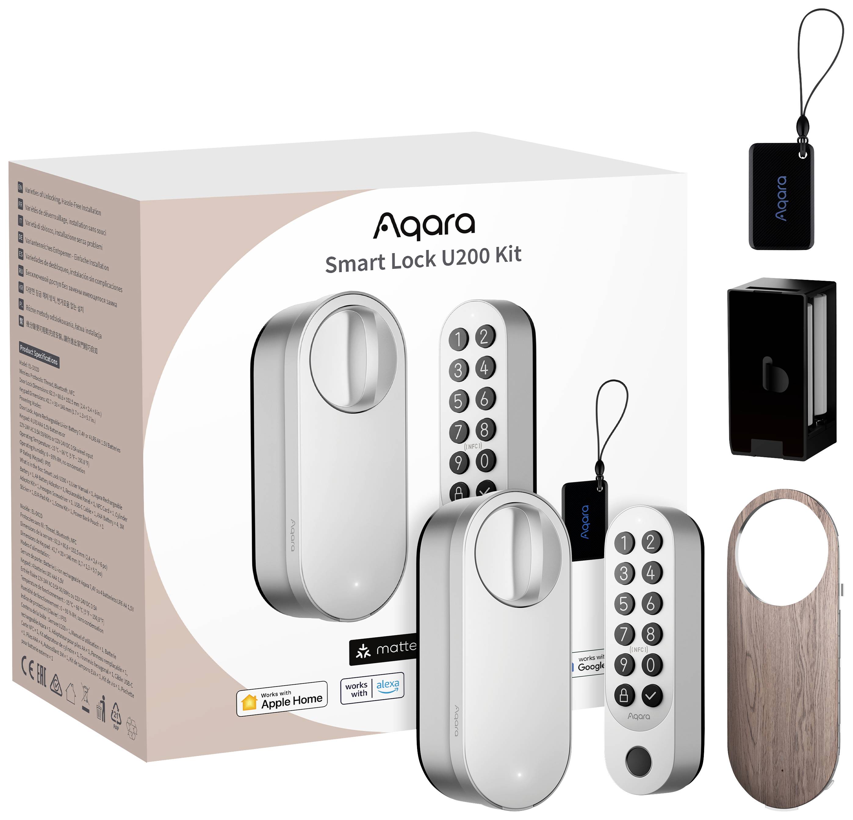 Smart Lock U200 Set von Aqara mit Türschloss, Keypad, NFC-Karten und Holzverkleidung. Unterstützt Apple Home.