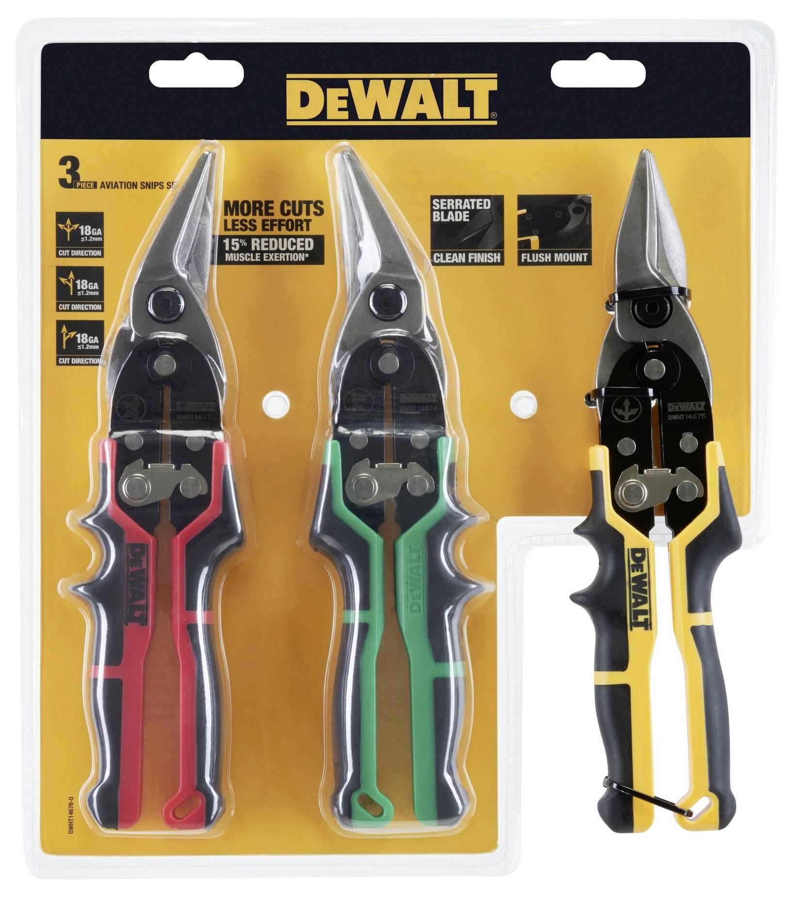 DEWALT Blechscheren ERGO 3er-Set gerade (gelb), links (rot), rechts (grün) DWHT14676-0