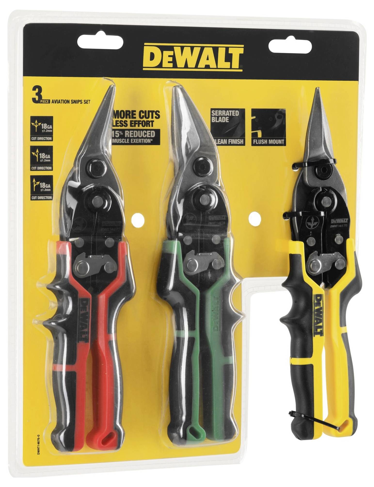 DEWALT Blechscheren ERGO 3er-Set gerade (gelb), links (rot), rechts (grün) DWHT14676-0