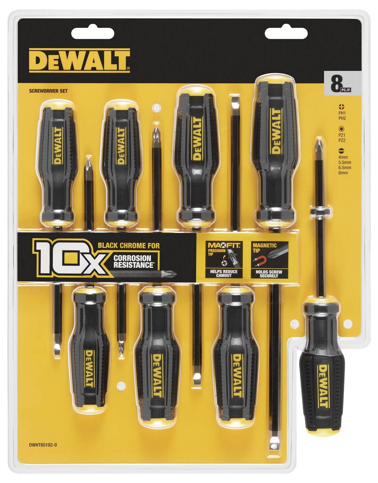 DEWALT Universal Schraubendreher-Set 8teilig Schlitz, PH, PZ
