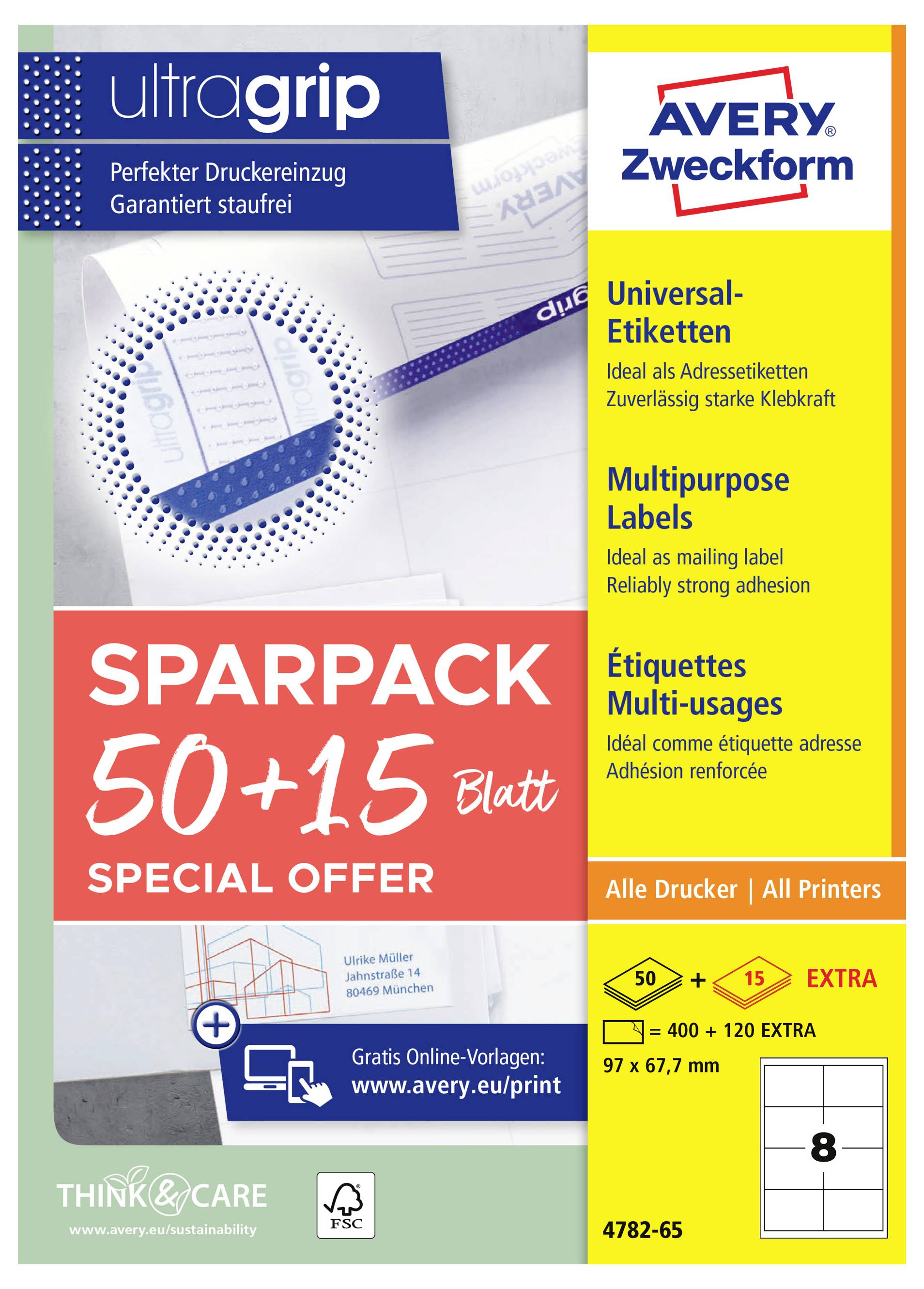 Avery Zweckform Ultragrip Sparpack Etikettenschachteln mit „50 + 15 Blatt