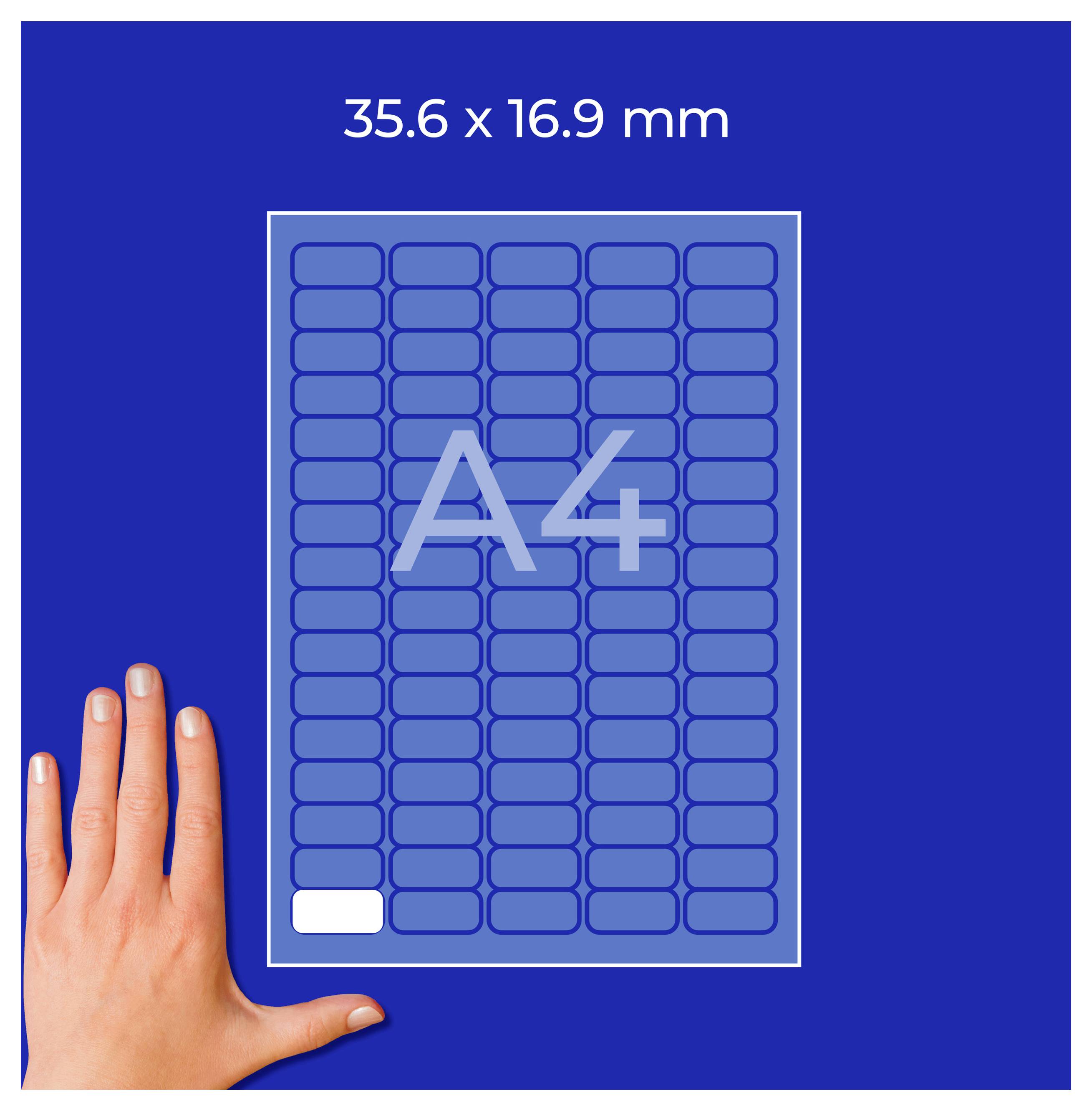 A4-Format im Seitenverhältnis 35,6 x 16,9 mm, dargestellt als schmale Papierfläche neben einer Hand zur Größenveranschaulichung.