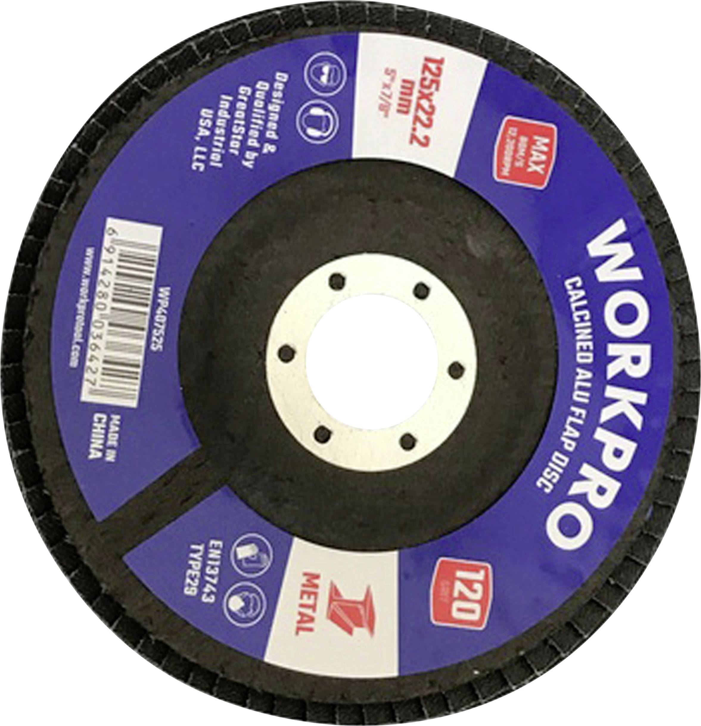 WorkPro WP407525 Fächerschleifscheibe Durchmesser 125 mm Bohrungs-Ø 22.2 mm 10 St.