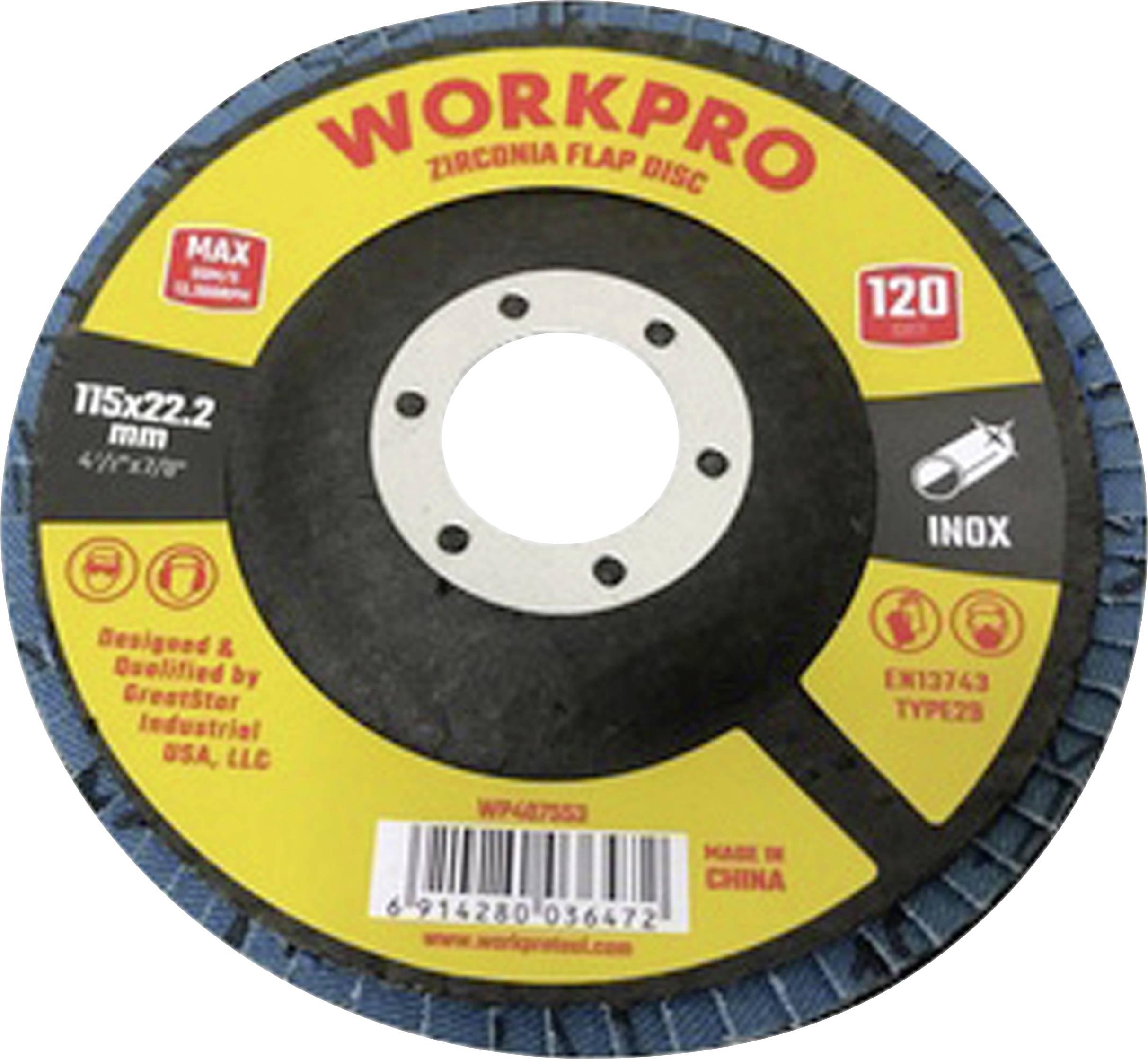 WorkPro WP407553 Fächerschleifscheibe Durchmesser 115mm Bohrungs-Ø 22.2mm 10St.