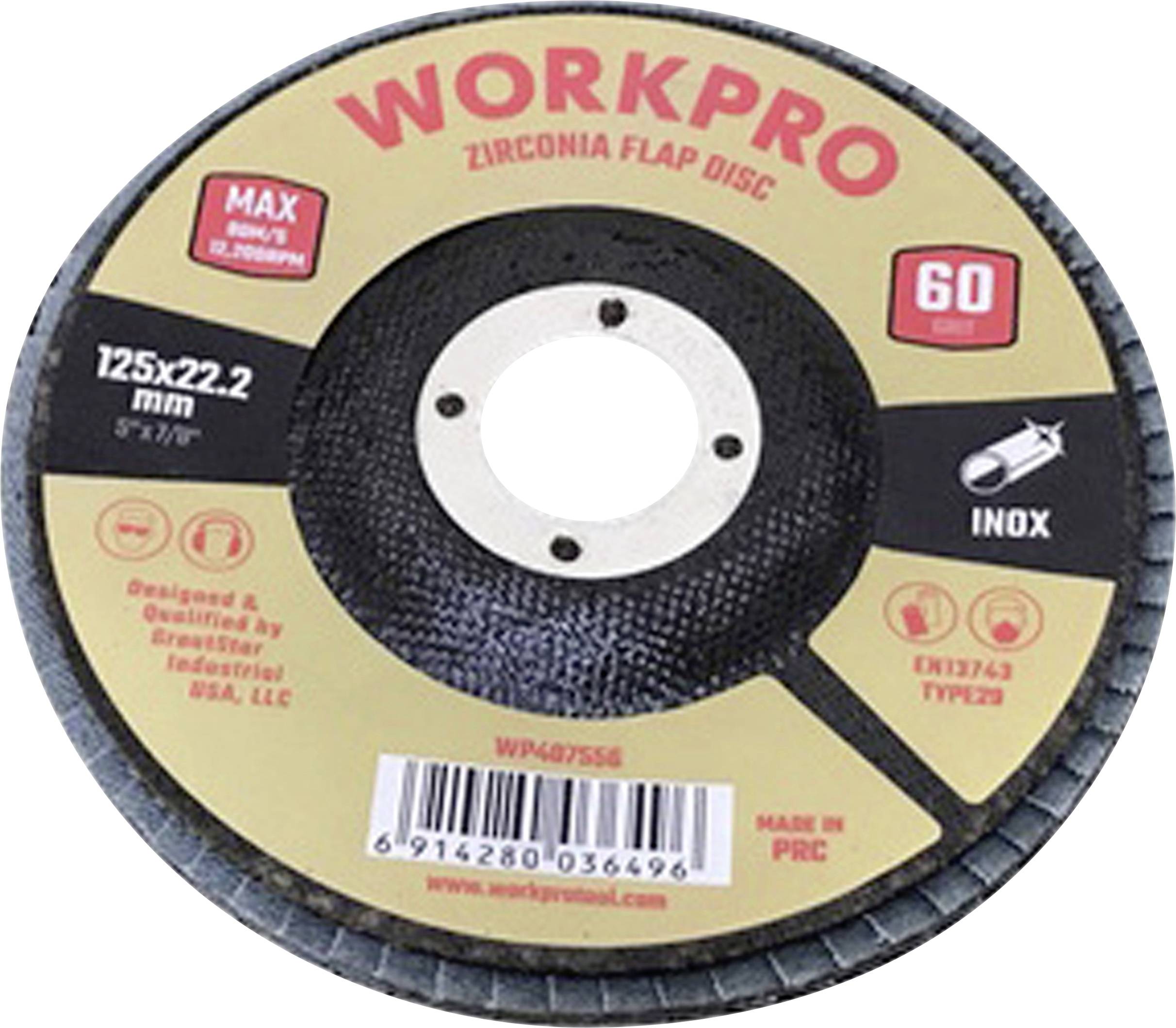 WorkPro WP407556 Fächerschleifscheibe Durchmesser 125mm Bohrungs-Ø 22.2mm 10St.