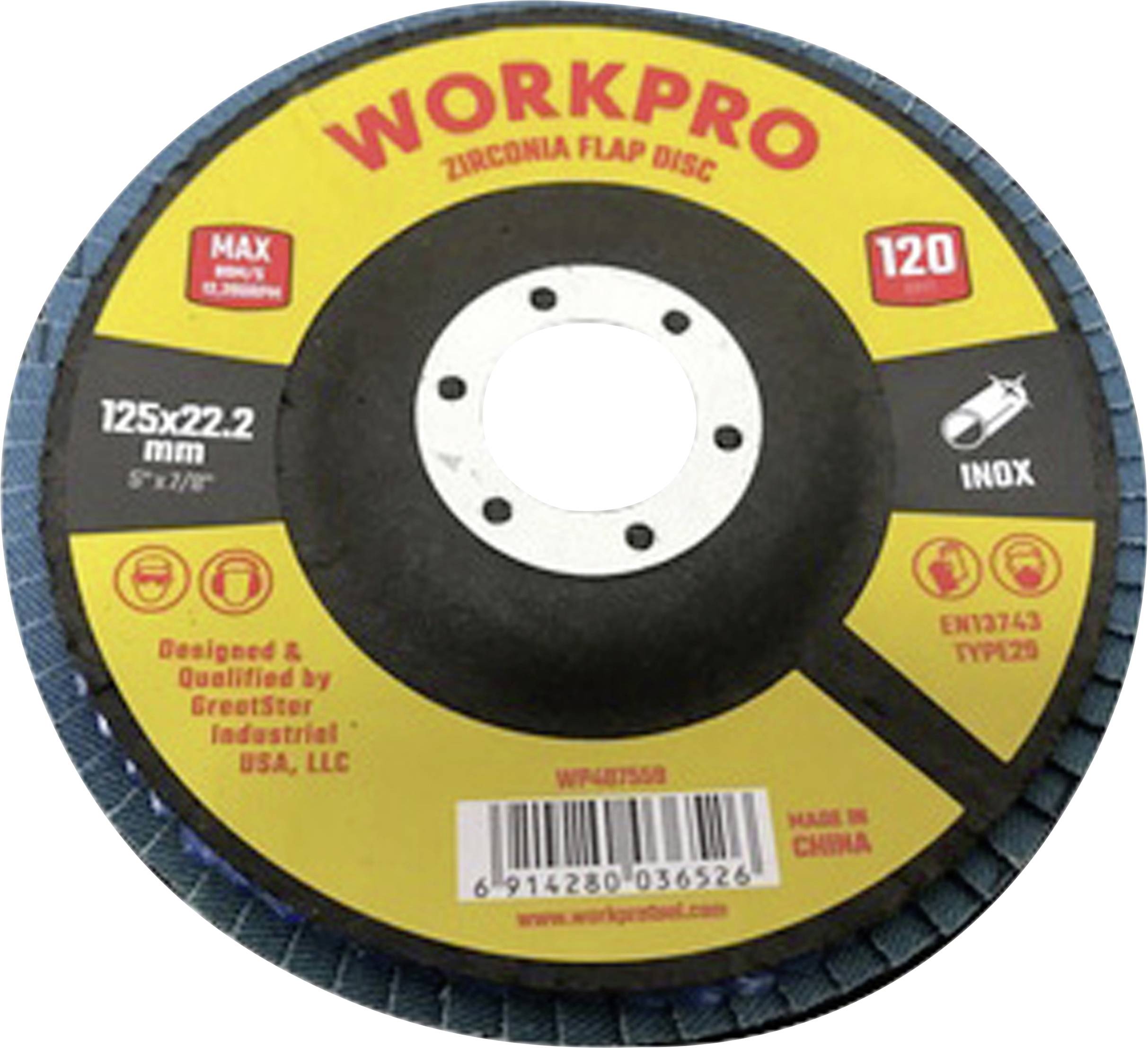 WorkPro WP407559 Fächerschleifscheibe Durchmesser 125mm Bohrungs-Ø 22.2mm 10St.