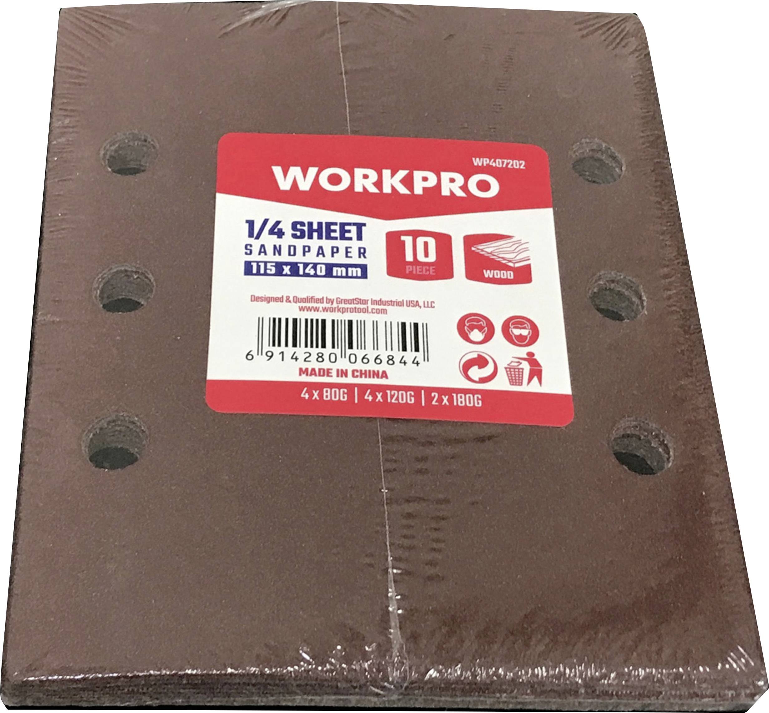 WorkPro WP407202 Schleifpapier mit Klett (L x B) 140mm x 115mm 10St.
