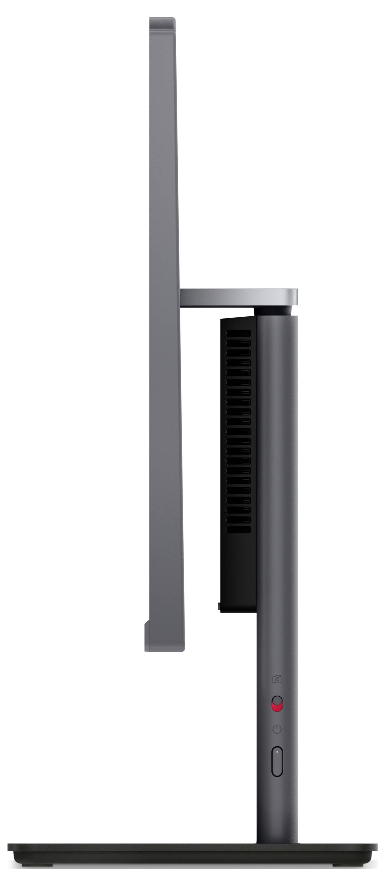 Ein schlanker Computerbildschirm wird von der Seite gezeigt. Der Bildschirm hat einen dünnen Rahmen und eine moderne, minimalistische Optik.