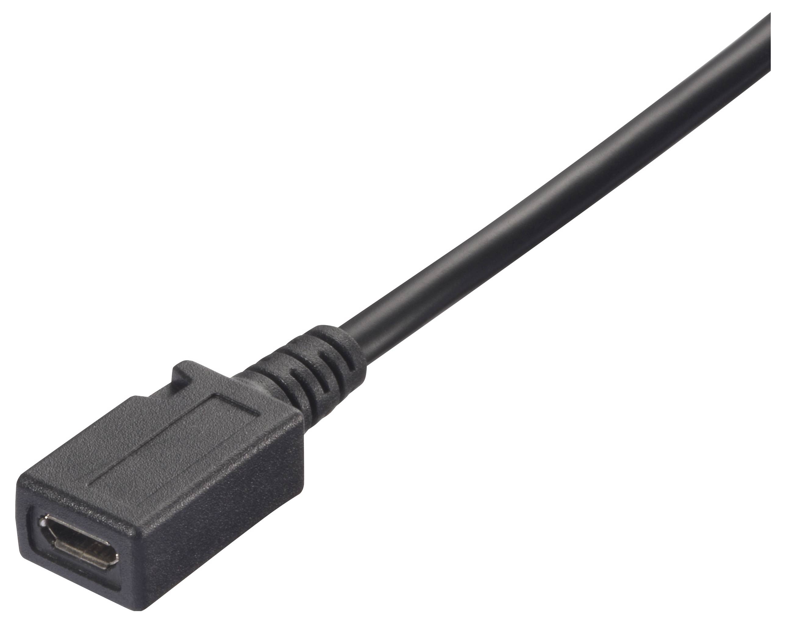 Schwarzes USB-Kabel mit weiblichem Micro-USB-Anschluss.